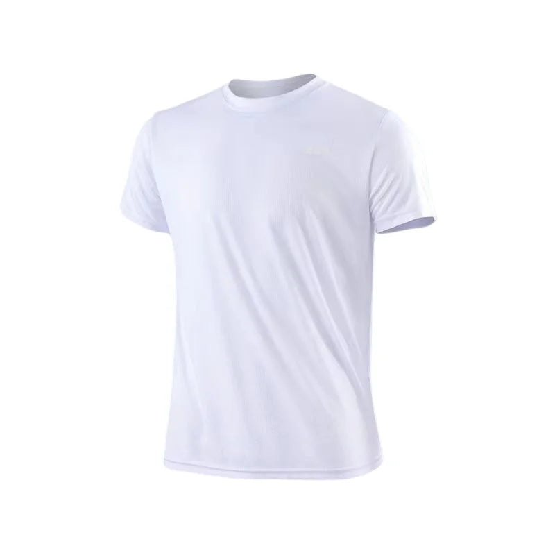 Camiseta masculina com gola redonda, manga curta, corrida, umidade wicking, treinamento, exercício, camisa esportiva de ginástica, tops leves