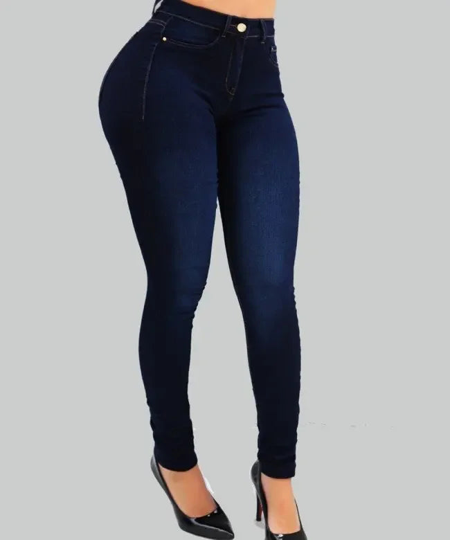 Mulher cor pura jeans denim cintura alta