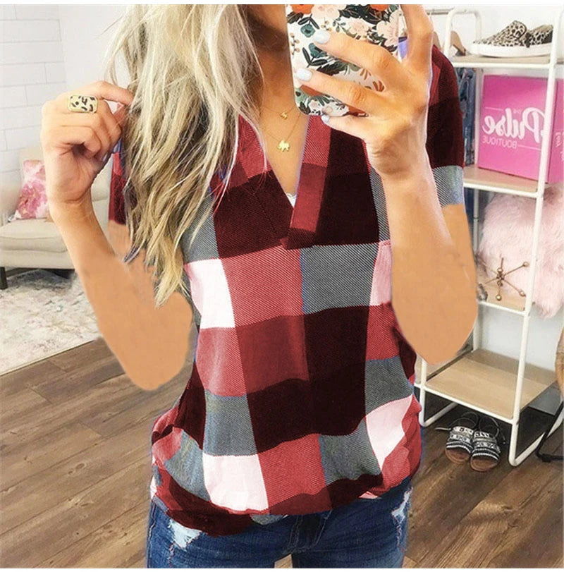 camisa de manga curta com decote em v