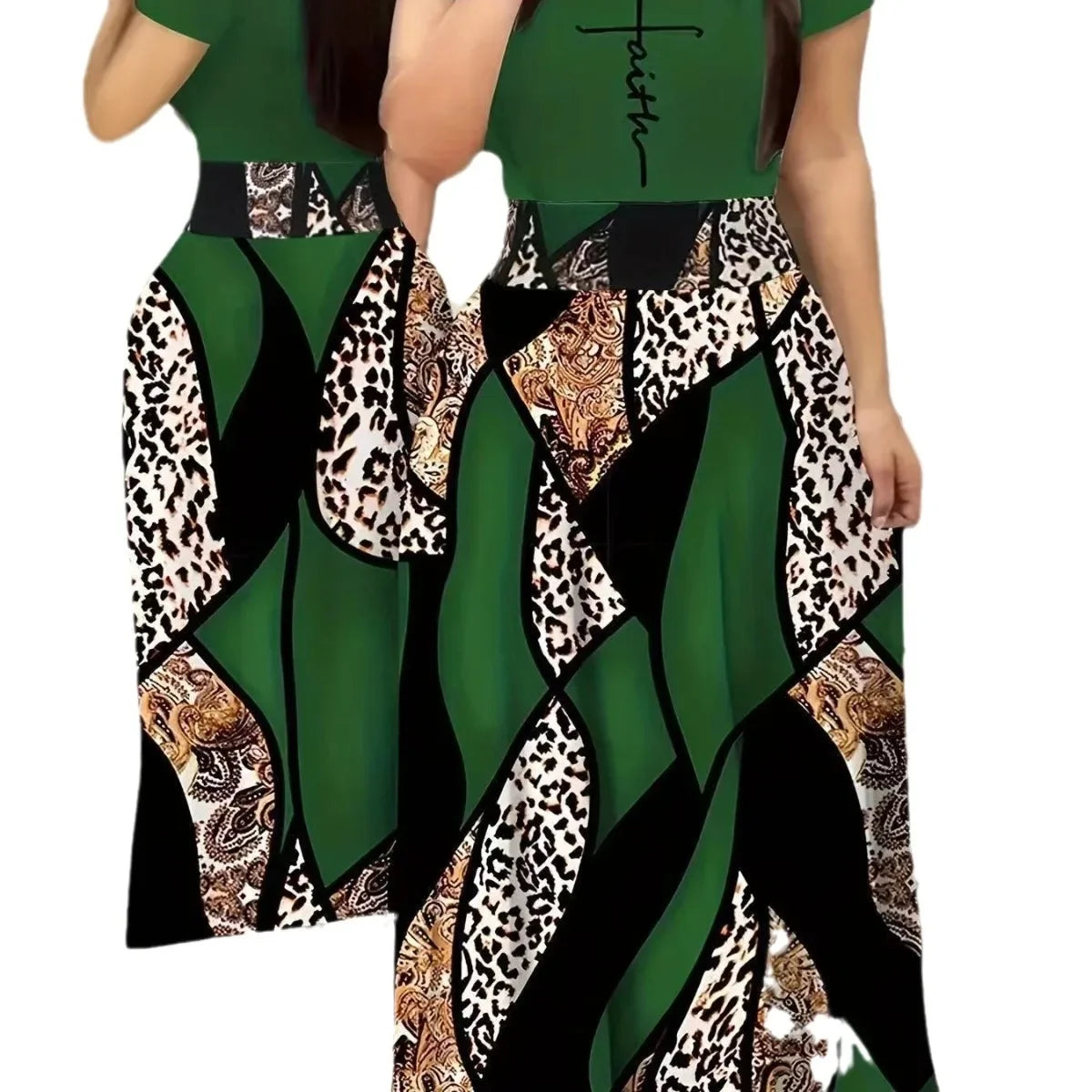 Vestido longo reto com estampa gon