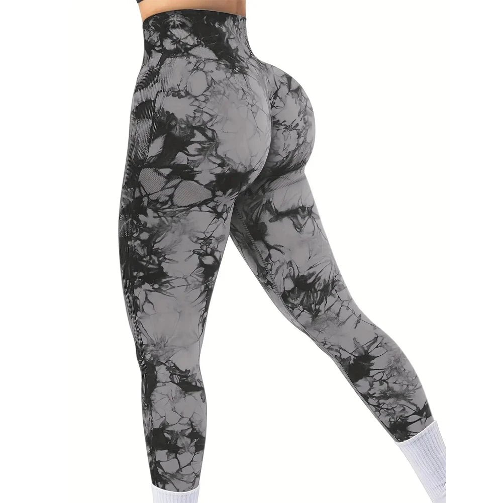 Calça feminina tie-dye sem costura pêssego bunda cintura alta estiramento fitness yoga