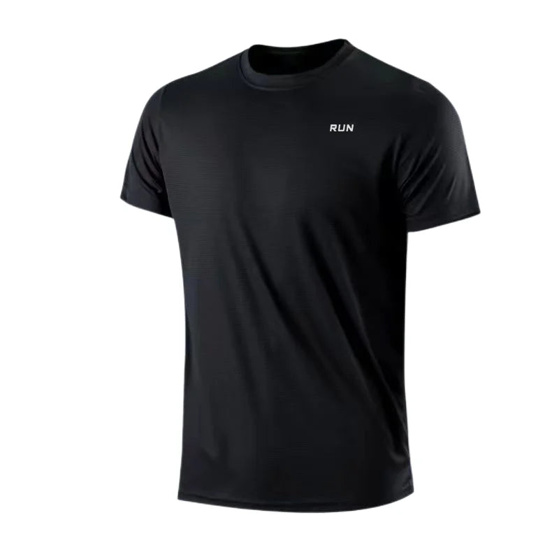 Camiseta masculina com gola redonda, manga curta, corrida, umidade wicking, treinamento, exercício, camisa esportiva de ginástica, tops leves