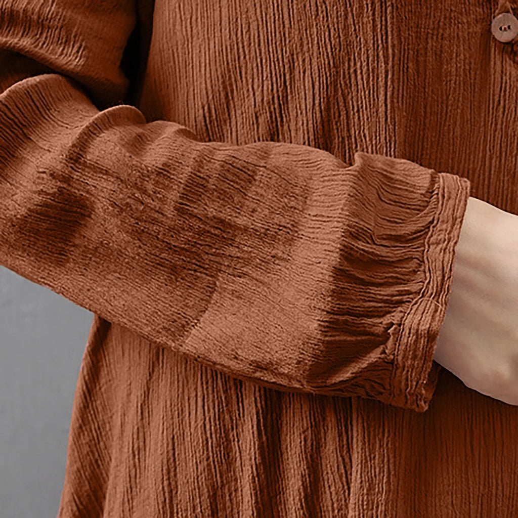 Mulheres elegantes vestidos de linho gengibre bohemia camadas vintage