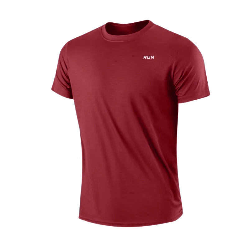 Camiseta masculina com gola redonda, manga curta, corrida, umidade wicking, treinamento, exercício, camisa esportiva de ginástica, tops leves
