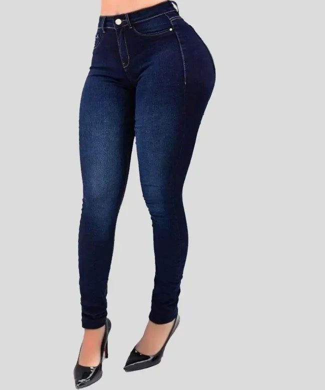 Mulher cor pura jeans denim cintura alta