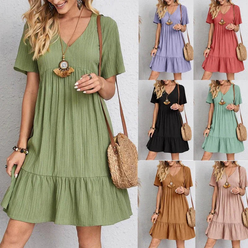 vestido feminino cor sólida a linha vestidos de praia elegante simples confortável